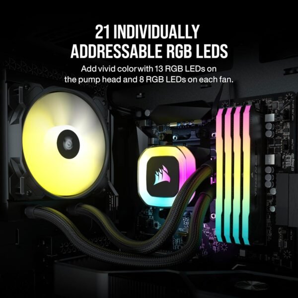 Corsair H55 RGB Liquid CPU Cooler - 120mm AIO - SP120 RGB ELITE Fan - Fits Intel LGA 1200/115X/2066, AMD AM4 - Motherboard ARGB Adapter Included - Image 3