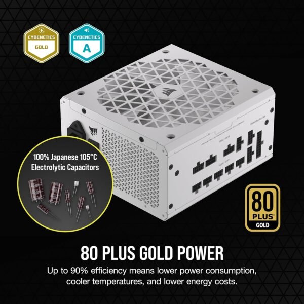 CORSAIR RM850x SHIFT Fully Modular ATX Power Supply - 80 PLUS Gold - ATX 3.1 - PCIe 5.1 - Zero RPM - Modular Side Interface - White - Image 4
