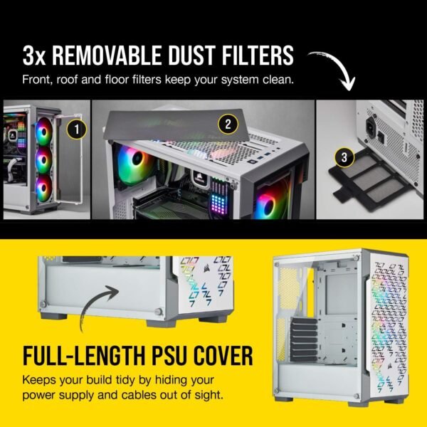Corsair iCUE 220T RGB Airflow Tempered Glass Mid-Tower Smart Case, White - Image 3