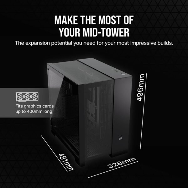 CORSAIR 6500D AIRFLOW Mid-Tower ATX Dual Chamber PC Case – Tempered Glass – Reverse Connection Motherboard Compatible – No Fans Included - Image 4