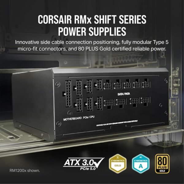 Corsair RM850x SHIFT Fully Modular ATX Power Supply - 80 PLUS Gold - ATX 3.1 - PCIe 5.1 - Zero RPM - Modular Side Interface - Black - Image 7