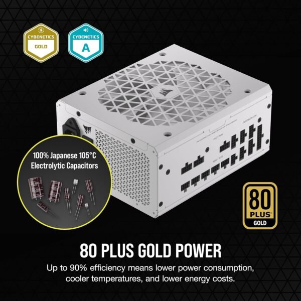 CORSAIR RM1000x Shift Fully Modular ATX Power Supply - 80 Plus Gold - ATX 3.1 - PCIe 5.1 - Zero RPM - Modular Side Interface - White - Image 4