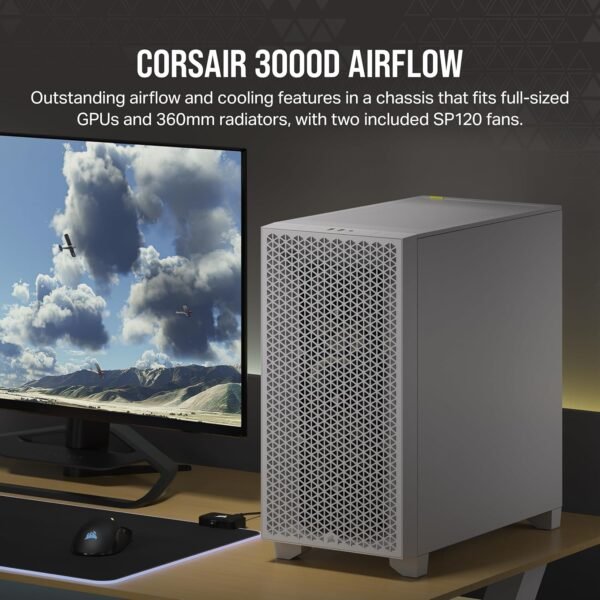 Corsair 3000D AIRFLOW Mid-Tower PC Case – 3-Pin Fans – Four-Slot GPU Support – Fits up to 8x 120mm Fans – High-Airflow Design - Image 8
