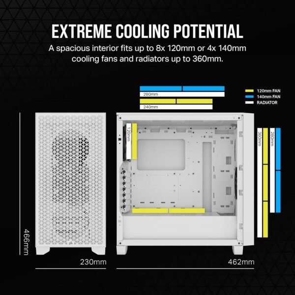Corsair 3000D AIRFLOW Mid-Tower PC Case – 3-Pin Fans – Four-Slot GPU Support – Fits up to 8x 120mm Fans – High-Airflow Design - Image 7