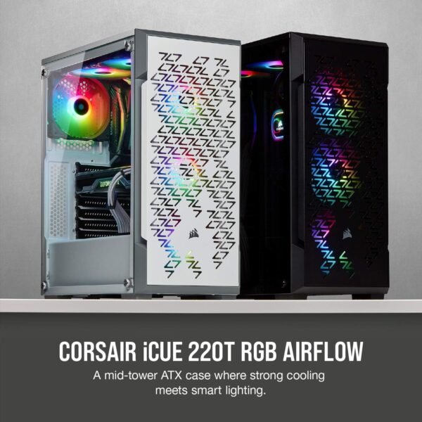 Corsair iCUE 220T RGB Airflow Tempered Glass Mid-Tower Smart Case, White - Image 8