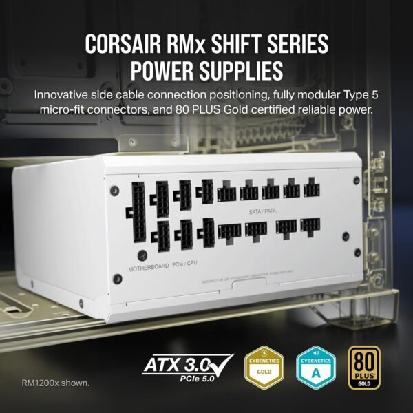 CORSAIR RM850x SHIFT Fully Modular ATX Power Supply - 80 PLUS Gold - ATX 3.1 - PCIe 5.1 - Zero RPM - Modular Side Interface - White - Image 7