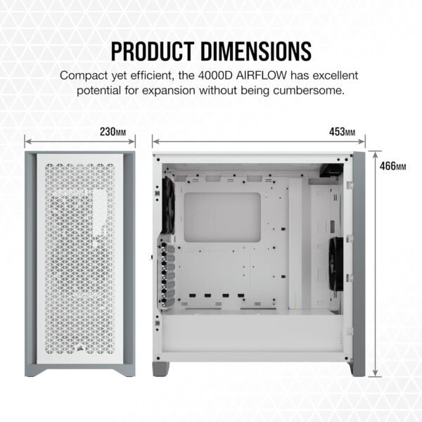Corsair 4000D Airflow Tempered Glass Mid-Tower ATX PC Case - White - Image 2