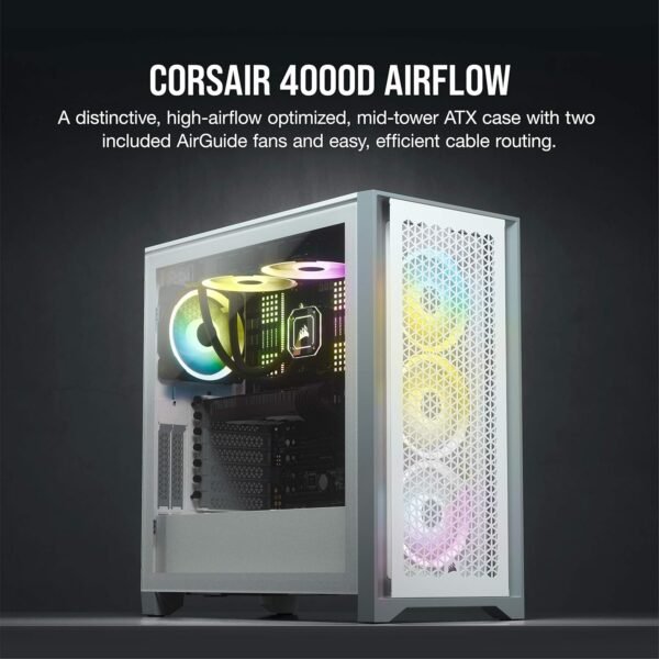 Corsair 4000D Airflow Tempered Glass Mid-Tower ATX PC Case - White - Image 9