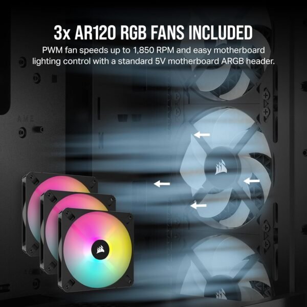Corsair 3000D RGB Airflow Mid-Tower PC Case – 3X AR120 RGB Fans – Three-Slot GPU Support – Fits up to 8X 120mm Fans – High-Airflow Design - Image 5