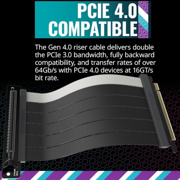 Cooler Master MasterAccessory Riser Cable PCIe 4.0 x16 200mm V2 Black, PCIe 4.0 | Older Compatible, EMI shielded 30 AWG, TPE Cable Sleeves, Protective ABS Casing for GPU Card (MCA-U002R-KPCI40-200) - Image 11