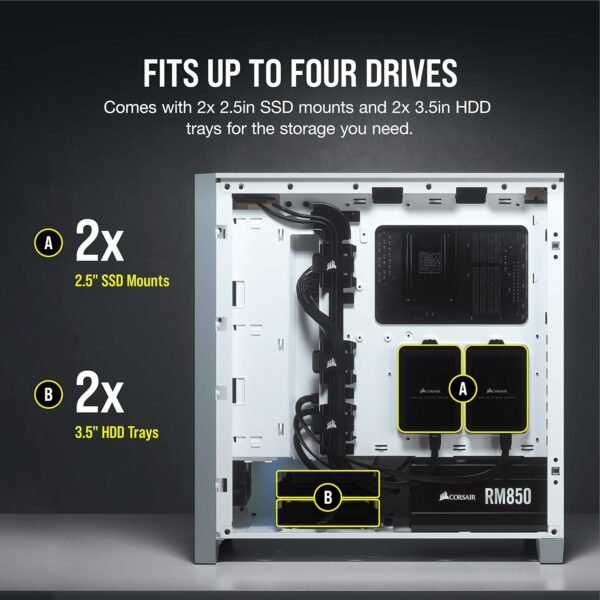 Corsair 4000D Airflow Tempered Glass Mid-Tower ATX PC Case - White - Image 4