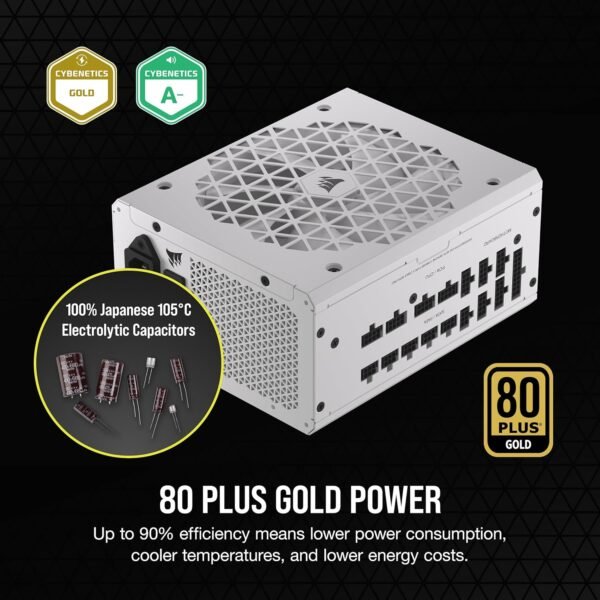 CORSAIR RM1200x Shift Fully Modular ATX Power Supply - 80 Plus Gold - ATX 3.0 - PCIe 5.0 - Zero RPM - Modular Side Interface - White - Image 4