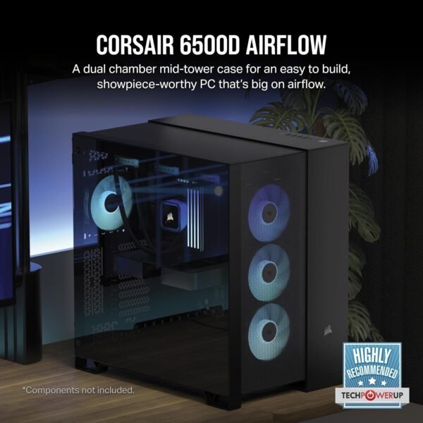 CORSAIR 6500D AIRFLOW Mid-Tower ATX Dual Chamber PC Case – Tempered Glass – Reverse Connection Motherboard Compatible – No Fans Included - Image 8