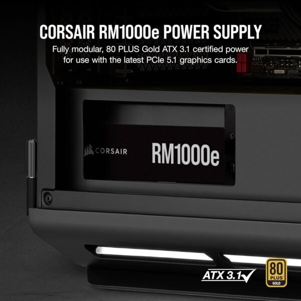 Corsair RM1000E Fully Modular Low-Noise ATX Power Supply - ATX 3.1 & PCIe 5.1 Compliant - 105°C-Rated Capacitors - 80 PLUS Gold Efficiency - Modern Standby Support - Black - Image 2