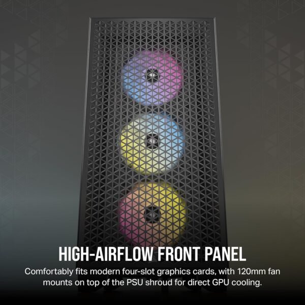 Corsair 3000D RGB Airflow Mid-Tower PC Case – 3X AR120 RGB Fans – Three-Slot GPU Support – Fits up to 8X 120mm Fans – High-Airflow Design - Image 6