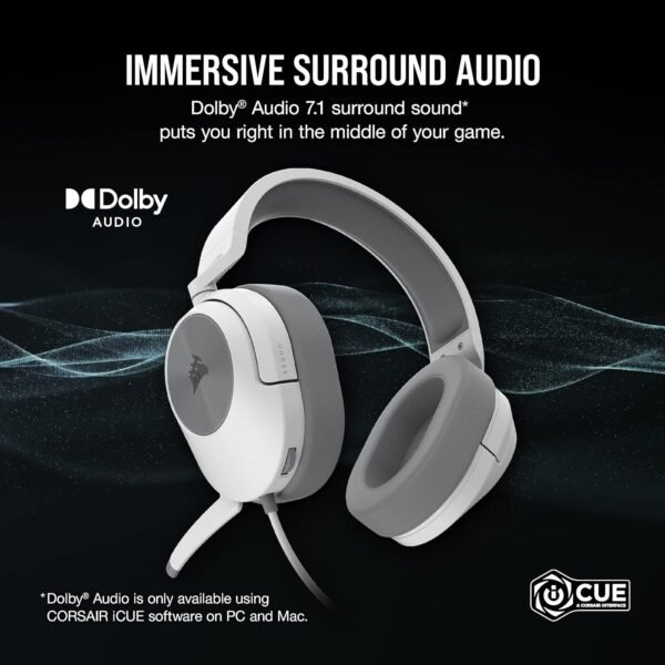 CORSAIR HS65 SURROUND Multiplatform Wired Gaming Headset – Dolby Atmos – SonarWorks SoundID – iCUE Compatible – PC, Mac, PS5, PS4, Xbox, Nintendo Switch, Mobile – White - Image 6