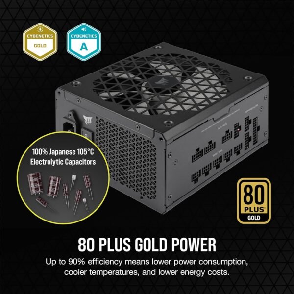 Corsair RM850x SHIFT Fully Modular ATX Power Supply - 80 PLUS Gold - ATX 3.1 - PCIe 5.1 - Zero RPM - Modular Side Interface - Black - Image 4