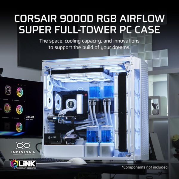 CORSAIR 9000D RGB Airflow Super Full-Tower PC Case Fits up to 18x 120mm, 7x 140mm, or 4x 200mm Fans InfiniRail Fan Mounting iCUE Link System Hub Included - Image 9