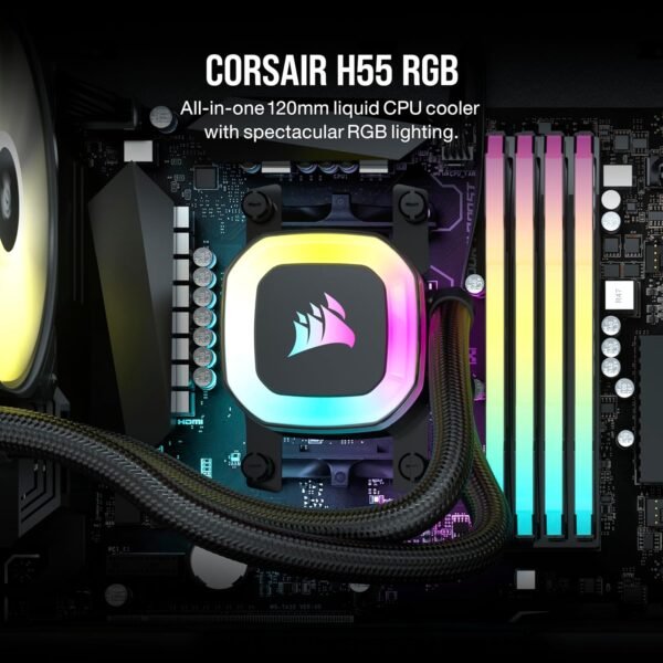 Corsair H55 RGB Liquid CPU Cooler - 120mm AIO - SP120 RGB ELITE Fan - Fits Intel LGA 1200/115X/2066, AMD AM4 - Motherboard ARGB Adapter Included - Image 5