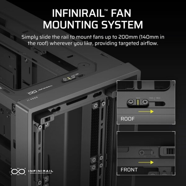 CORSAIR 4000D Frame Modular Mid-Tower ATX PC Case – High Airflow, InfiniRail™ Fan Mounting System, Dual 360mm Radiator Support, ASUS BTF, MSI Project Zero, Gigabyte Project Stealth – Black - Image 6