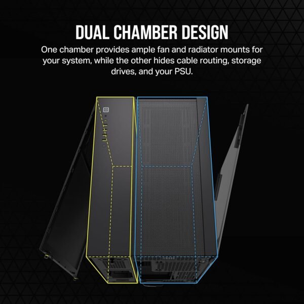 CORSAIR 6500D AIRFLOW Mid-Tower ATX Dual Chamber PC Case – Tempered Glass – Reverse Connection Motherboard Compatible – No Fans Included - Image 7