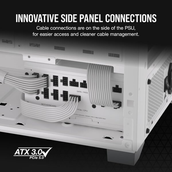 CORSAIR RM1000x Shift Fully Modular ATX Power Supply - 80 Plus Gold - ATX 3.1 - PCIe 5.1 - Zero RPM - Modular Side Interface - White - Image 5
