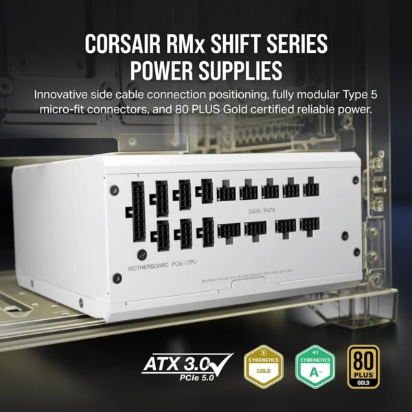 CORSAIR RM1200x Shift Fully Modular ATX Power Supply - 80 Plus Gold - ATX 3.0 - PCIe 5.0 - Zero RPM - Modular Side Interface - White - Image 7