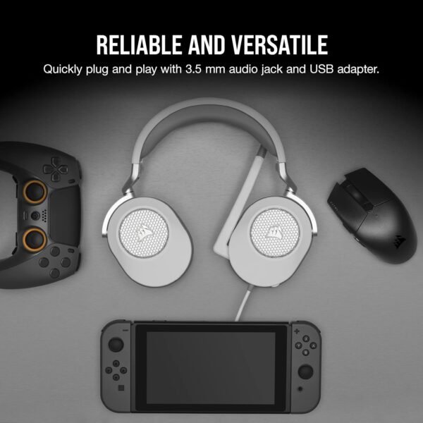 CORSAIR HS65 SURROUND Multiplatform Wired Gaming Headset – Dolby Atmos – SonarWorks SoundID – iCUE Compatible – PC, Mac, PS5, PS4, Xbox, Nintendo Switch, Mobile – White - Image 4