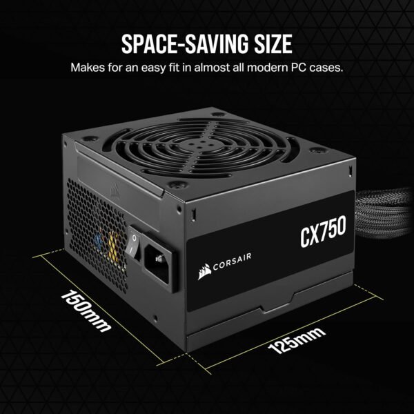 CORSAIR CX750 80 PLUS Bronze Non Modular Low-Noise ATX 750 Watt Power Supply - UK - Black - Image 5