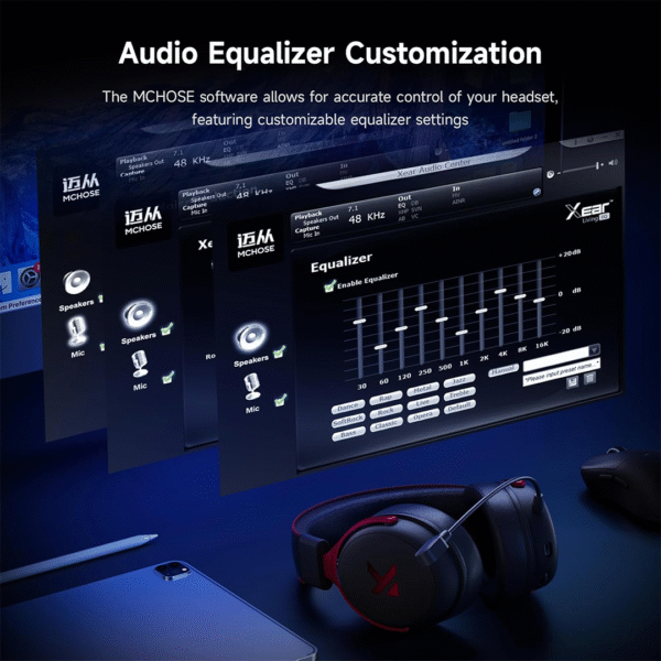 MCHOSE V9 Series Wireless Gaming Headset – Black & Red - Image 9