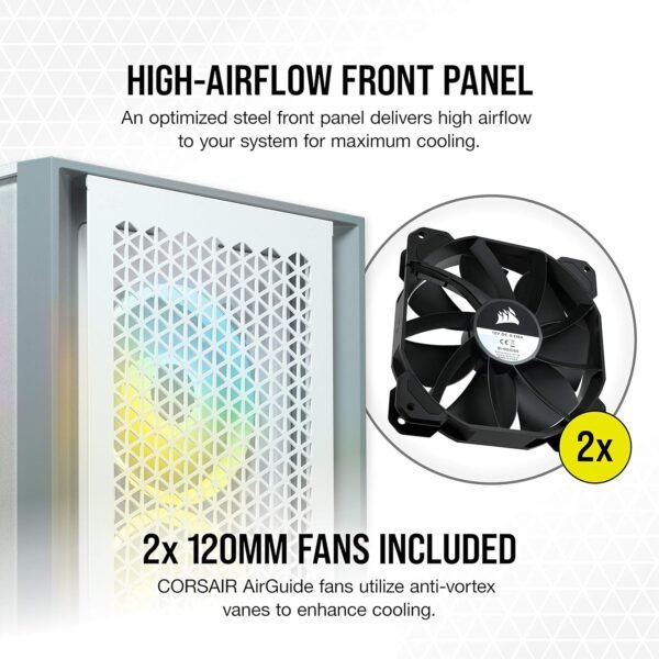 Corsair 4000D Airflow Tempered Glass Mid-Tower ATX PC Case - White - Image 7