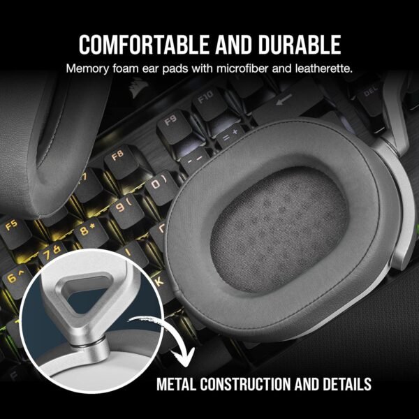 CORSAIR HS65 SURROUND Multiplatform Wired Gaming Headset – Dolby Atmos – SonarWorks SoundID – iCUE Compatible – PC, Mac, PS5, PS4, Xbox, Nintendo Switch, Mobile – White - Image 5