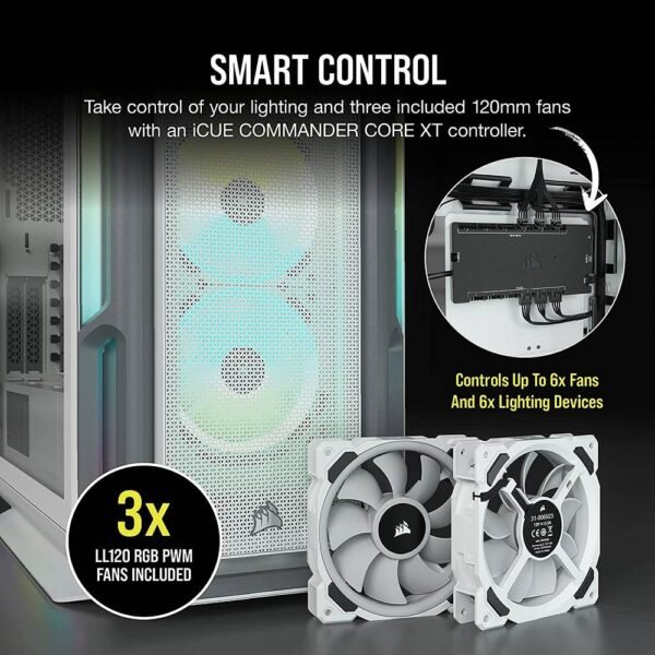 Corsair iCUE 5000T RGB Mid-Tower ATX PC Case-208 Individually Addressable RGB LEDs-Fits Multiple 360mm Radiators-Easy Cable Management-3 Included Corsair LL120 RGB Fans - Image 5