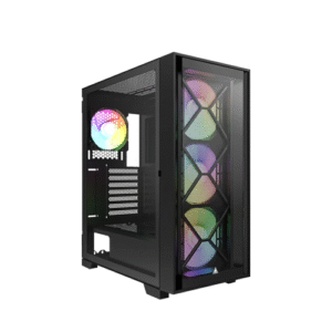Montech AIR 1000 Premium Black ATX Mid Tower Case - 3 x 140mm,1 x 120mm ARGB Fans Pre-Installed - Swivel Glass Side Panel - Both Detachable Mesh and Tempered Glass Front Panel