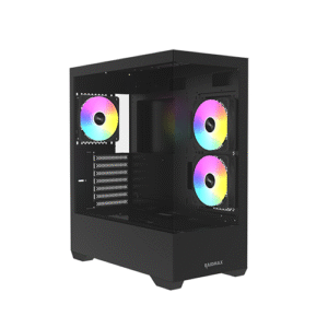 Raidmax i801 Tempered Glass Aqua View Case - Corner Structure-Free Panoramic Design, 3 ARGB Fans Included, and Support for 360mm Water Cooler and 400mm GPU (Black)