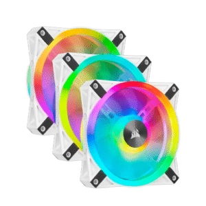 CORSAIR iCUE QL120 RGB 120mm PWM White Fan — Triple Fan Kit with Lighting Node CORE