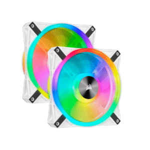 CORSAIR ICUE QL140 RGB 140MM PWM WHITE FAN  DUAL FAN KIT WITH LIGHTING NODE CORE
