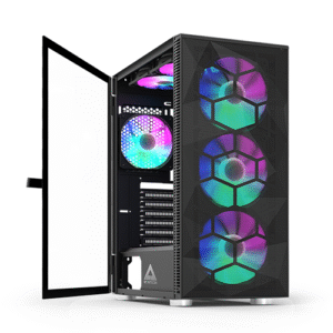 Montech X3 Mesh, 6 Fans - 3x 140mm & 3x 120mm Fixed RGB Lighting Fans, ATX Mid-Tower PC Gaming Case, USB3.0, Door Open Tempered Glass Side Panel, High Airflow