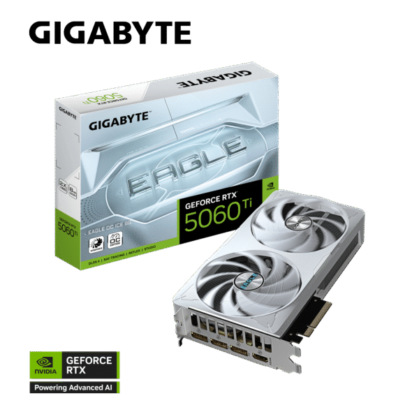 GIGABYTE GeForce RTX 5060 Ti Eagle OC ICE 8G Graphics Card - 8GB GDDR7, 128 Bit, PCI-E 5.0, 2617MHz Core Frequency, 3 x DisplayPort, 1 x HDMI, GV-N506TEAGLEOC ICE-8GD