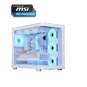 Powered By MSI Advanced-I5-14400F,MSI A13 240MM COOLER WHITE,KINGSTON 1 TB M.2 SSD 3500MB/S,MSI GeForce RTX 5060 8G Ventus 2X OC VGA,MSI Pro B760M-P LGA DDR5 1700 ATX Motherboard,MSI 750GF POWER SUPPLY,XPG LANCER 32GB RAM DDR5 6000MHZ,AEROCOOL P500C WHITE CASE 4 FANS