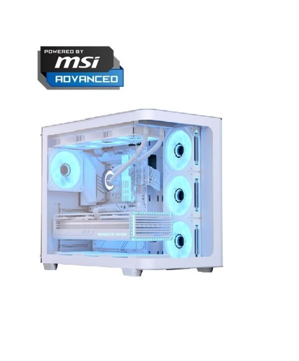 Powered By MSI Advanced-I5-14400F,MSI A13 240MM COOLER WHITE,KINGSTON 1 TB M.2 SSD 3500MB/S,MSI GeForce RTX 5060 8G Ventus 2X OC VGA,MSI Pro B760M-P LGA DDR5 1700 ATX Motherboard,MSI 750GF POWER SUPPLY,XPG LANCER 32GB RAM DDR5 6000MHZ,AEROCOOL P500C WHITE CASE 4 FANS
