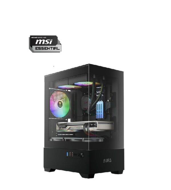Powered By MSI Essential-i5-12400F,THERMALKTAKE CONTAC 9 SE COOLER,MSI PRO H610M-G DDR4 MOTHERBOARD,XPG D50 16GB RAM DDR4 3600MHZ,KINGSTON 1 TB M.2 SSD 6000MB/S,MSI RTX 4060 VENTUS 2X BLACK 8GB,AEROCOOL 750W BRONZE POER SUPPLY,GAMDIAS AURA GC9M ARGB MICRO CASE