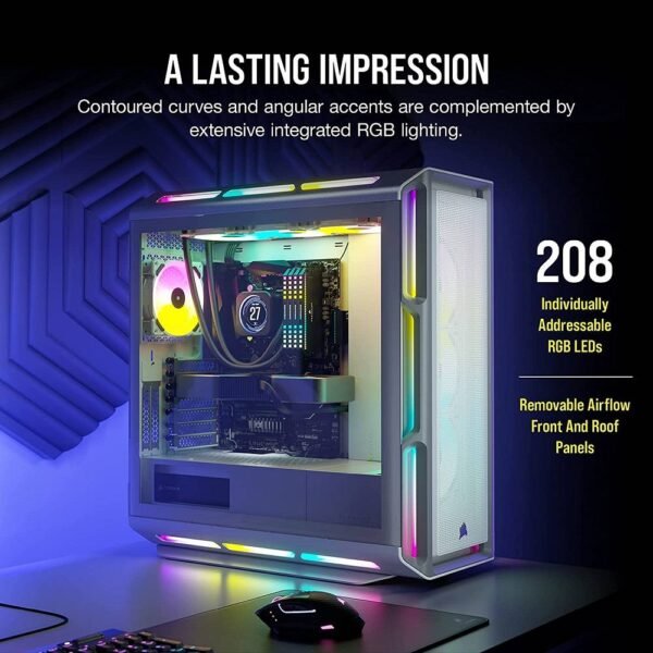 Corsair iCUE 5000T RGB Mid-Tower ATX PC Case-208 Individually Addressable RGB LEDs-Fits Multiple 360mm Radiators-Easy Cable Management-3 Included Corsair LL120 RGB Fans - Image 4