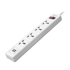Huntkey SSZ507 Universal Power Strip | 4 AC Outlets + 2 USB Ports | 220–240V | Surge Protector | 3M Cable – White