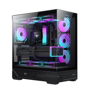 HUNTKEY MVP Destiny ATX Mid-Tower PC Case – 4 Pre-installed Fans | Horizontal & Vertical VGA Support