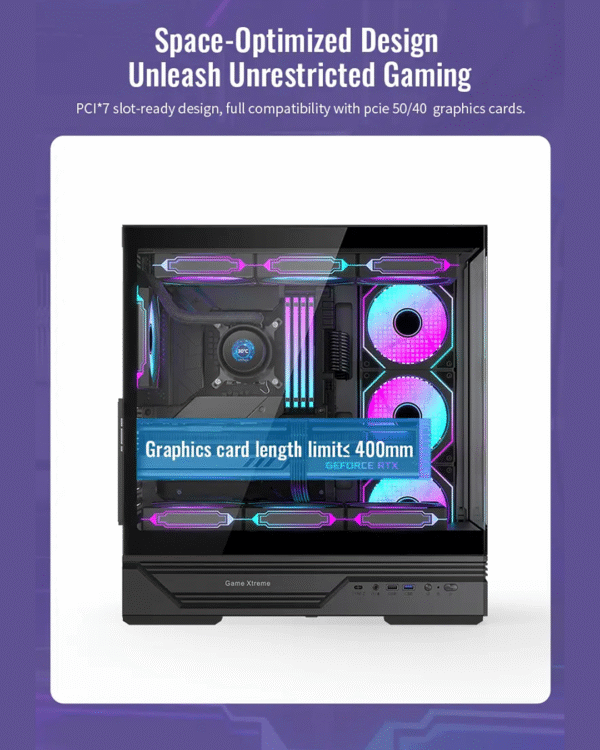 Huntkey GX760A Fortune ATX Gaming Case – Supports 360 mm Cooler, Full‑View Glass Panels, Up to 10 Fans - Image 10