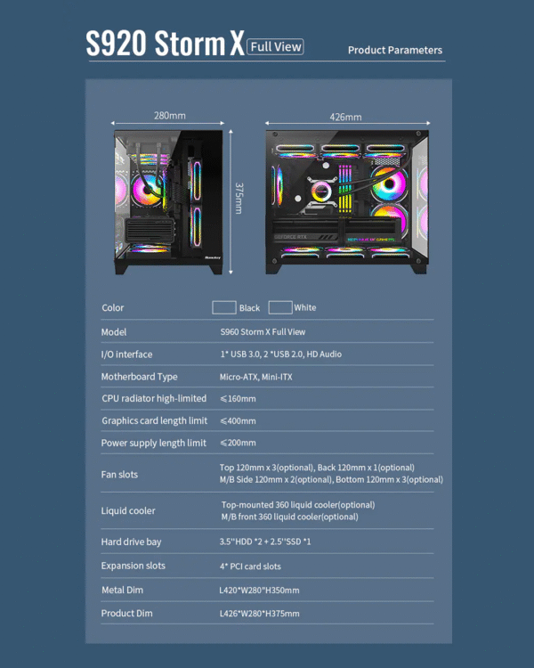 HUNTKEY S960 StormX Full View PC Case – M-ATX | 3 Pre-installed Fans - Image 14