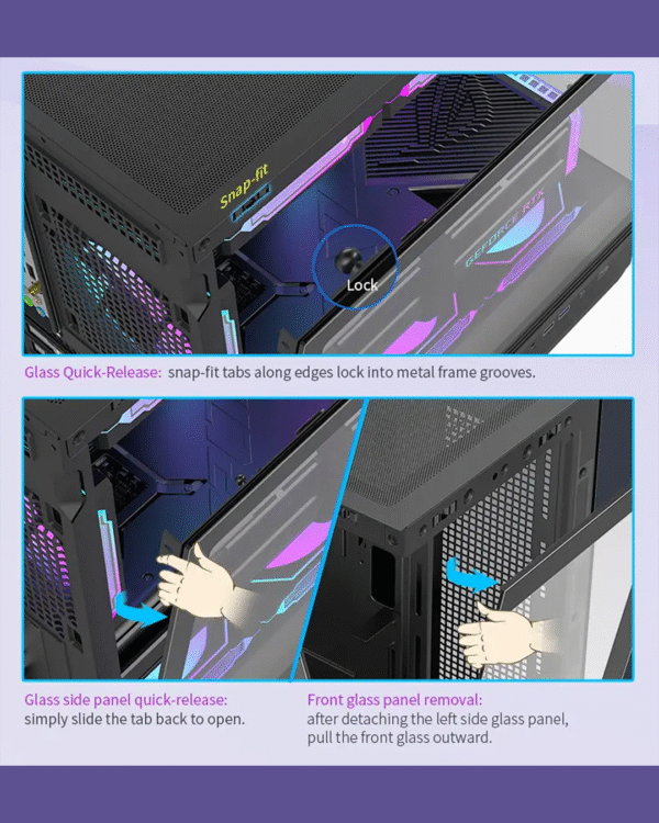 Huntkey GX760A Fortune ATX Gaming Case – Supports 360 mm Cooler, Full‑View Glass Panels, Up to 10 Fans - Image 14