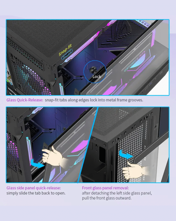 Huntkey GX760A Fortune ATX Gaming Case – Supports 360 mm Cooler, Full‑View Glass Panels, Up to 10 Fans - Image 15