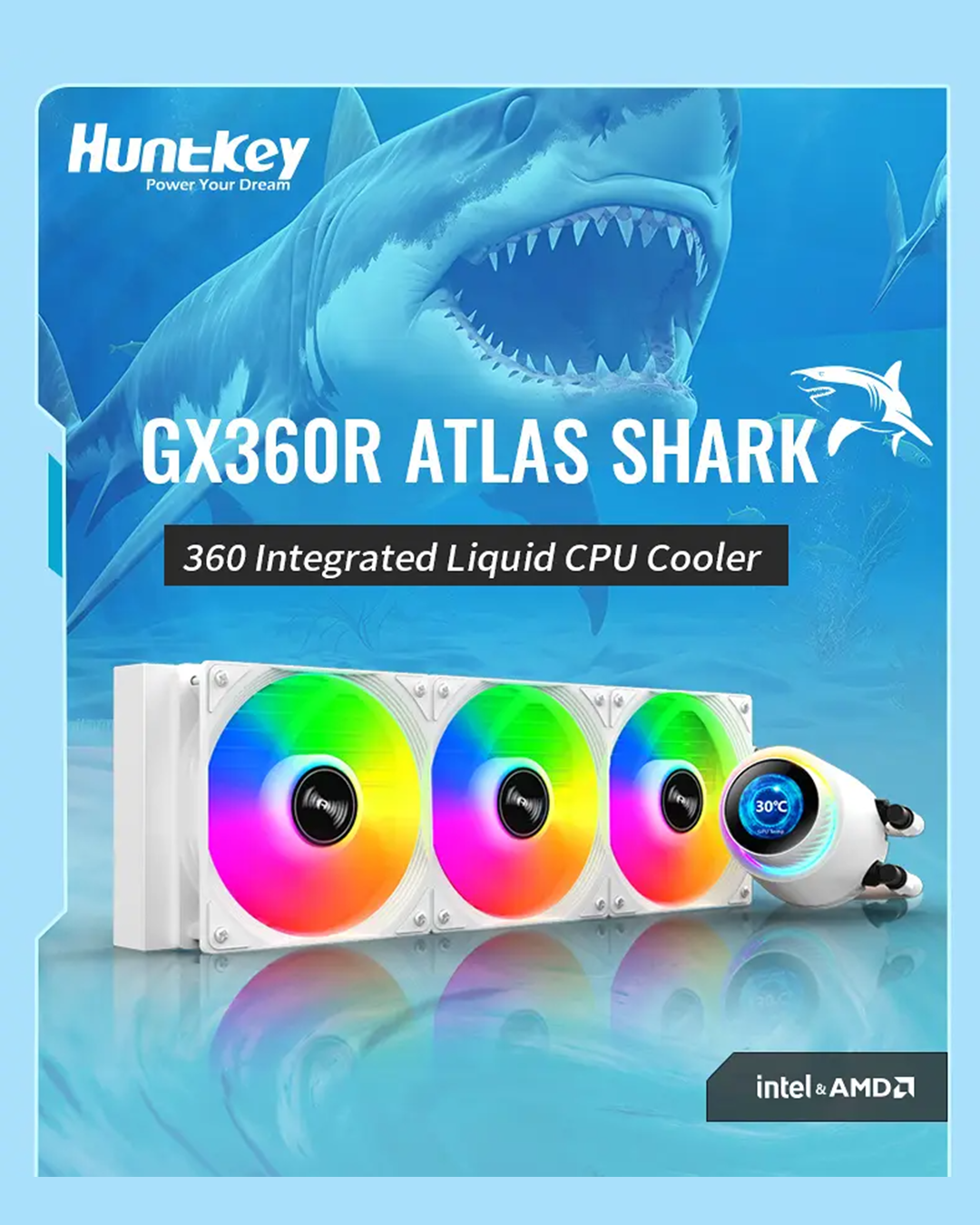 Huntkey GX360R Atlas Shark | 360mm Liquid Cooler with LCD Display & Smart ARGB Sync - Image 2